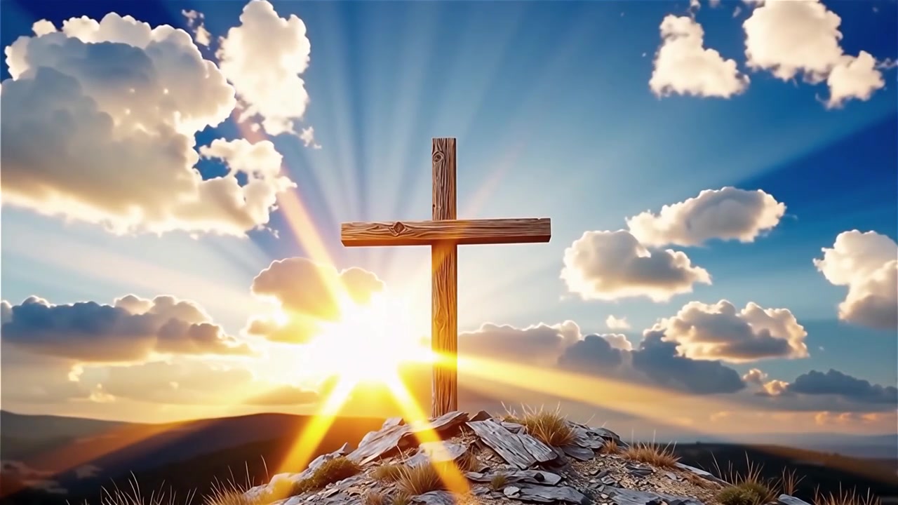 Croce Cristiana Luce Celestiale Sfondo per il Culto.