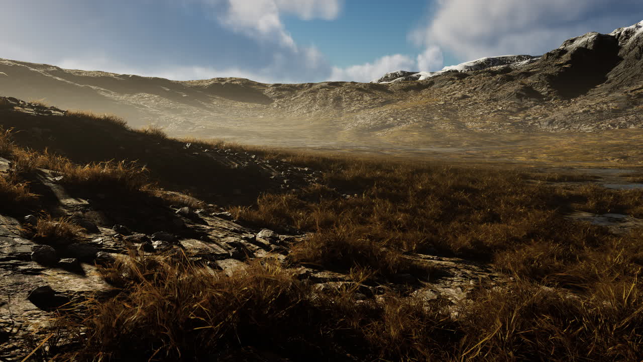 piedras cubiertas de hierba y musgo bajo el cielo brillante de nepal