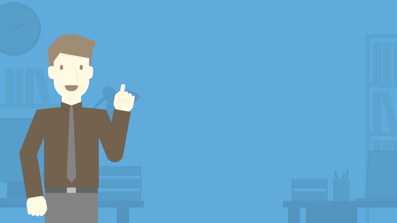 Businessman presentation on business office blue color background, seamless looping animation 4K with copy space