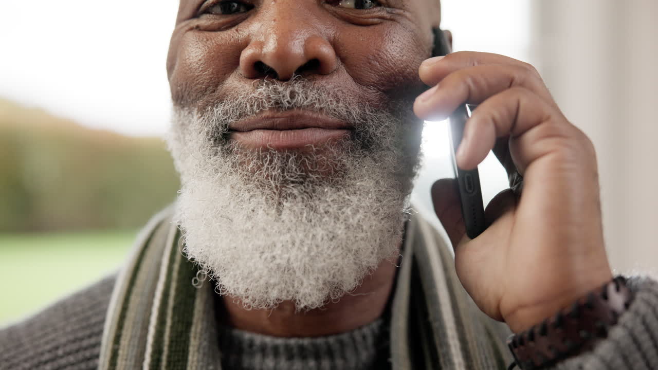 Senior man, smartphone and call for conversation