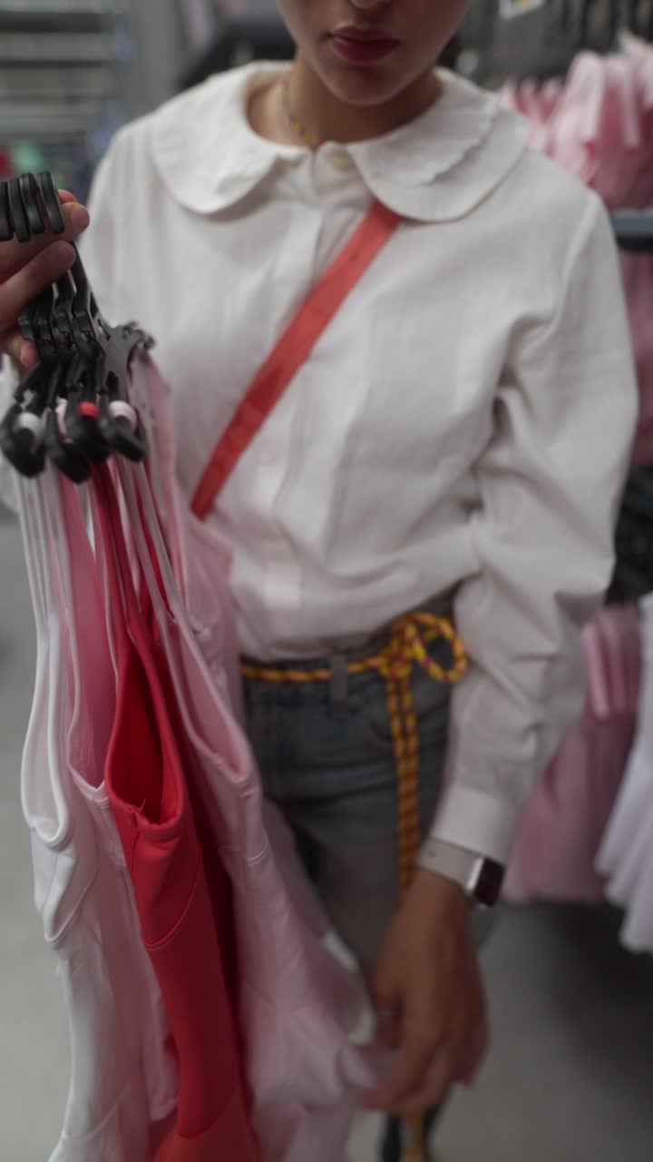 Woman Shopping for Tops in a Clothing Store