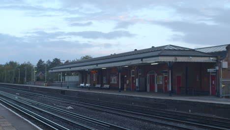 Train-Station-empty-platform-in-Covid-pandemic-lockdown-no-people-deserted,-2020