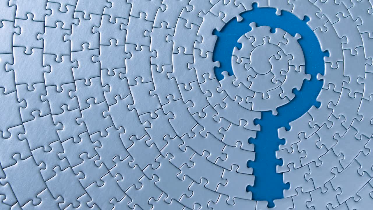 Grey puzzles isolated on blue background. Social issue concept