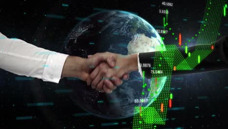 animación del procesamiento de datos financieros sobre personas de negocios que se dan la mano