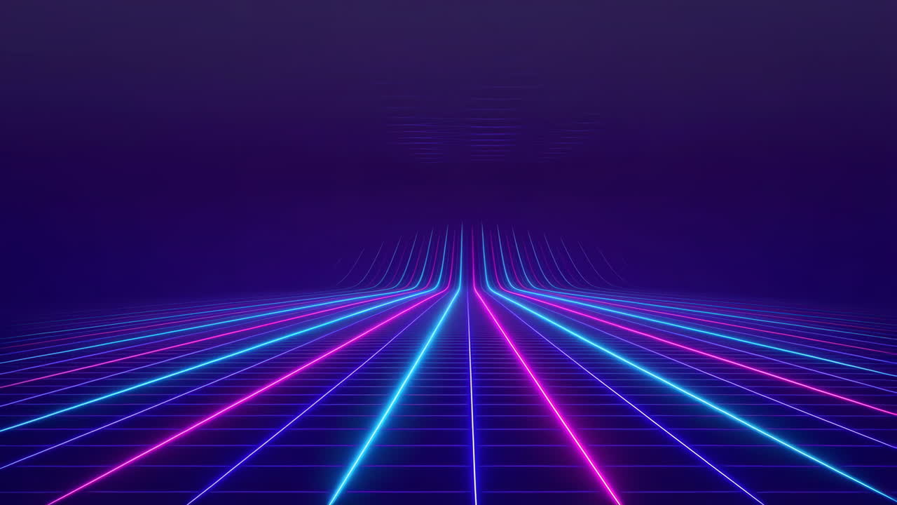 Sfondo cyber retro-futuristico con griglia neon