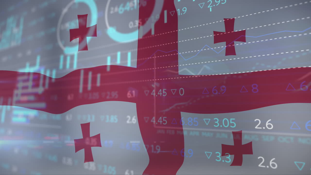 주식 시장 애니메이션과 조지아 발에 금융 데이터 오버레이