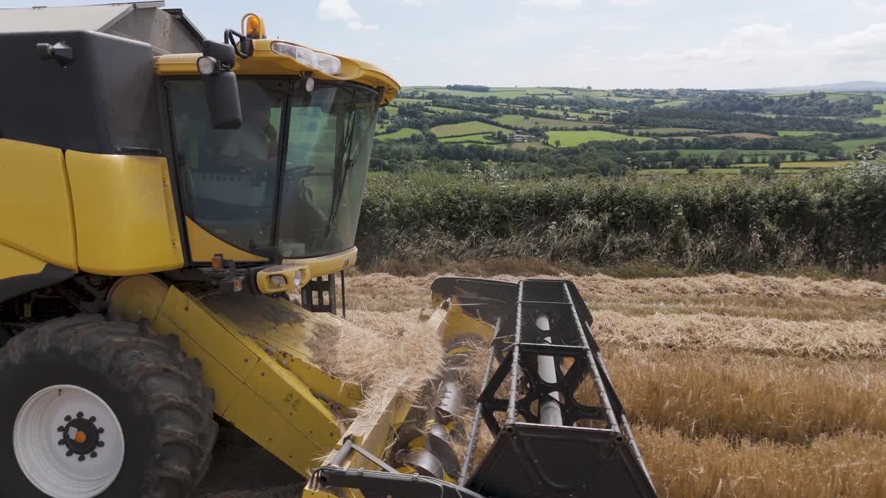 Combine Harvester Harvesting Wheat in a Rural Field