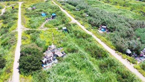 aerial of tents and homeless encampments in the river bed area of ventura oxnard california 1