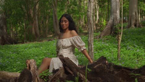 in a colorful dress, a young latina girl takes in the beauty of a caribbean park in trinidad