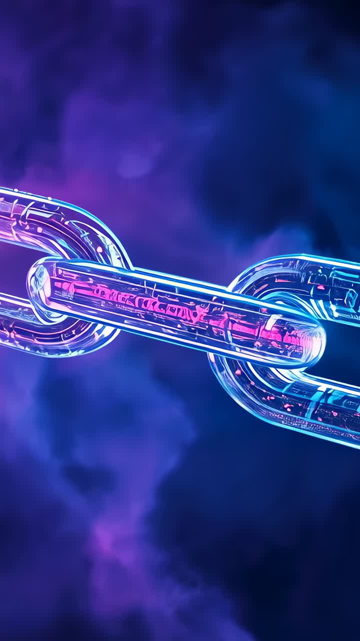 Vertical video: Opening clip featuring rotating chain link in nebula, revealing neon particle show