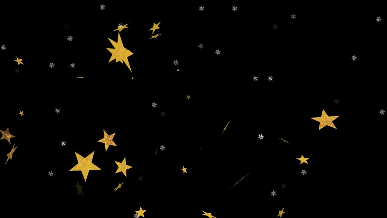 animación de estrellas sobre copos de nieve sobre fondo negro