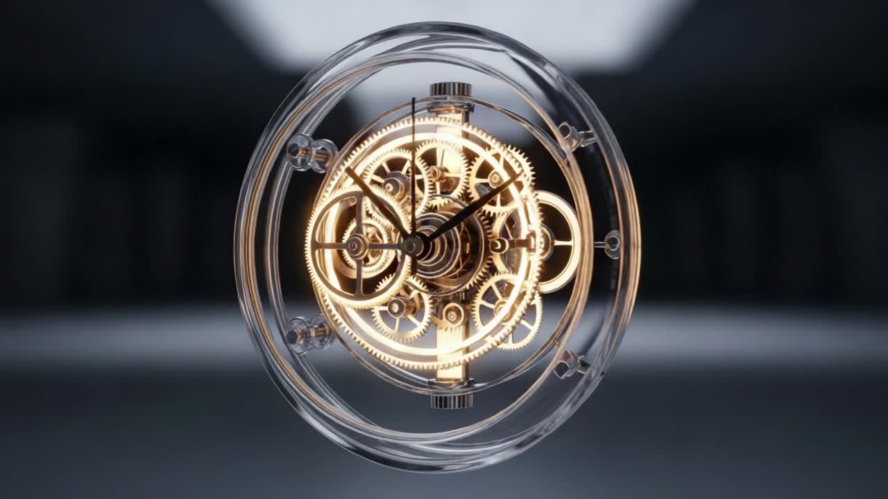 Intricate Clock Mechanism Showcased in Stunning Visuals, highlighting the artistic design and engineering brilliance of gears, cogs, and movement in a captivating manner