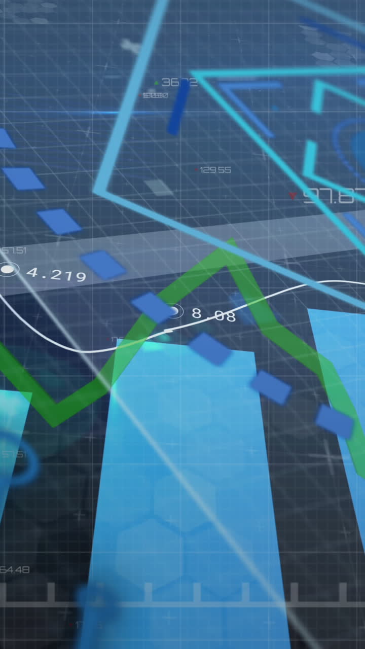 animación del registro estadístico con línea verde y procesamiento de datos sobre fondo azul