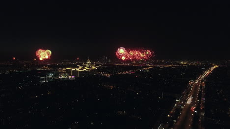 festive fireworks in night moscow on victory day