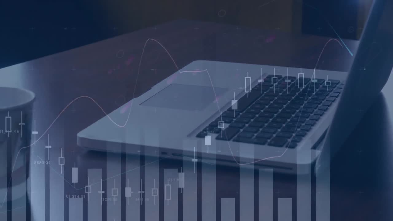 animación del procesamiento de estadísticas a través de una computadora portátil