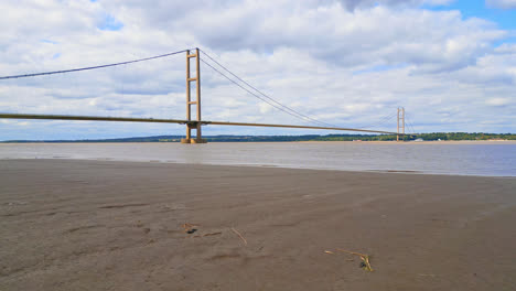 Humber-Bridge's-aerial-view:-river,-traffic,-Lincolnshire-to-Humberside