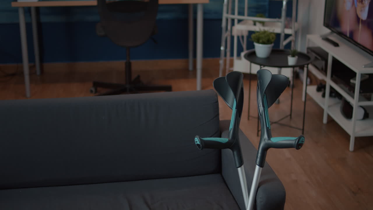 Crutches on Couch in Living Room