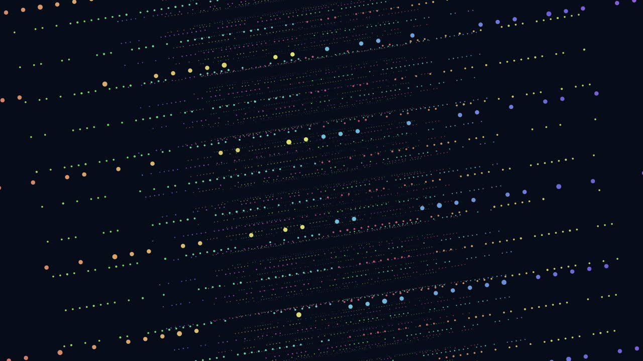 A vibrant grid of colored dots on a black background creates an eye-catching pattern. Each dot is uniquely colored and placed meticulously, forming a captivating design