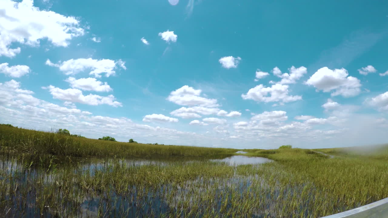POV shot riding an airboat in Everglades National Park, Florida, scenic shot