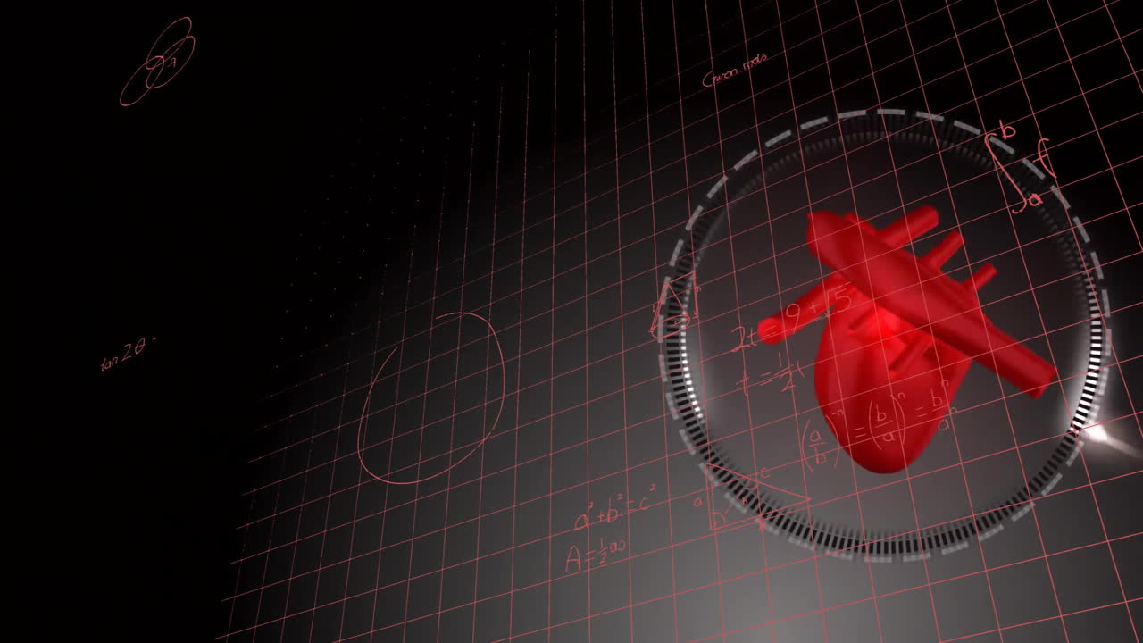 animación de un corazón digital sobre ecuaciones matemáticas