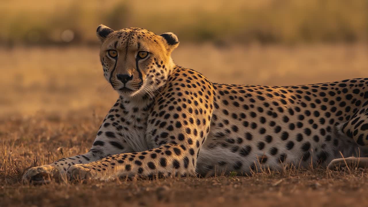 Detecting heat haze, cheetah raising head and scanning horizon for prey on savannah with dry grass