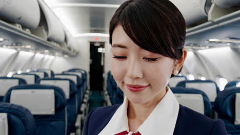 flight attendant in airplane cabin
