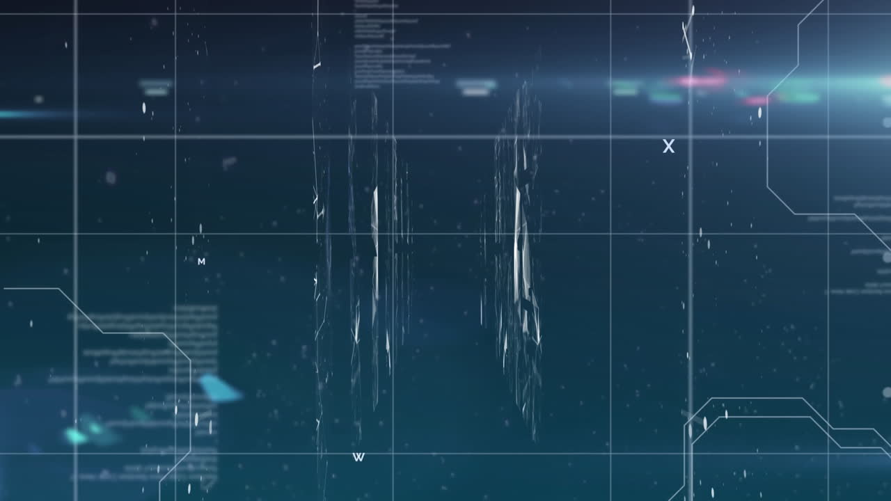 파란색 배경에 대한 연결 네트워크 및 데이터 처리 화면