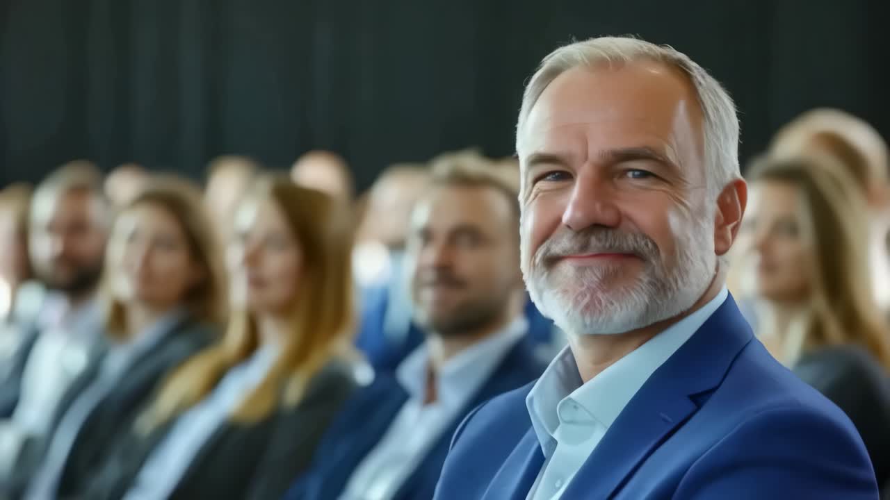 Le persone sono tutte vestite in abiti da lavoro e sono sedute in una stanza