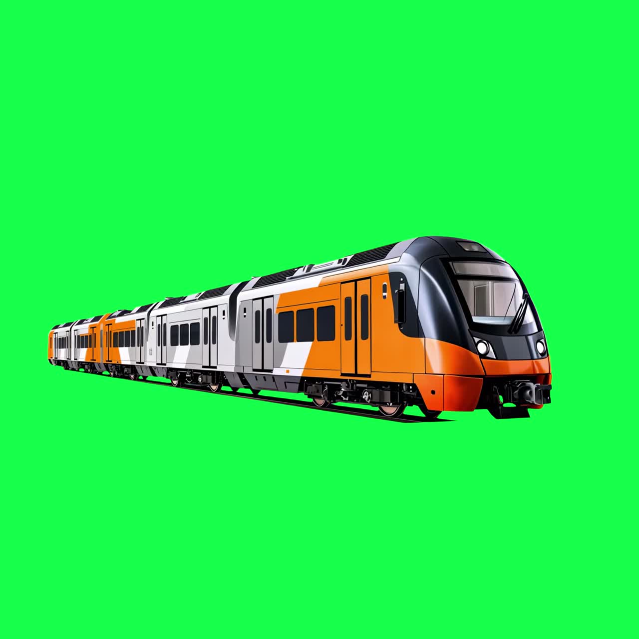 Modern train animation, transparent 4K video, green screen