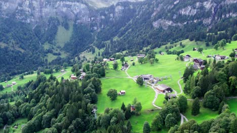 braunwald tourist resort in glarnerland mountains in switzerland in summer, aerial