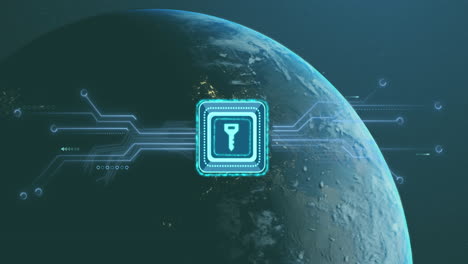 digital key icon animation over earth with data connections