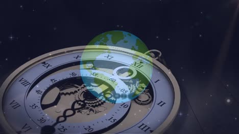 animation of planet earth and space over clock ticking