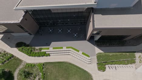 michigan state university aerial drone back of eli broad college of business pull back