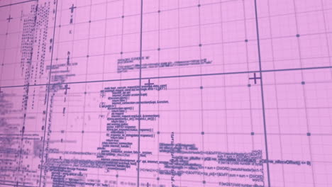 animation with technical data and code on pink grid background for school projects