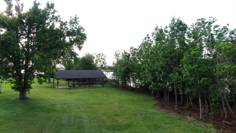 Flying-Out-of-Florida-Lake-Side-Park-with-Gazebo