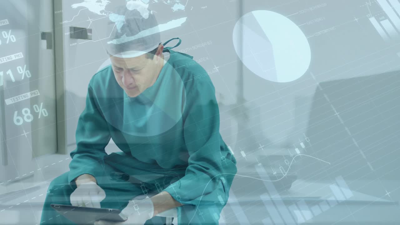 백인 남성 의사에 대한 데이터 처리 애니메이션