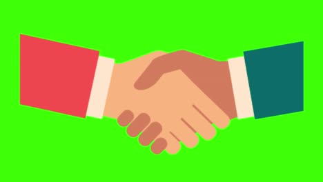 colorful simple animation of a diverse man handshake isolated on a green screen in 4k