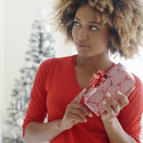 Woman-holding-a-Christmas-gift