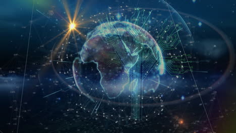 animation of digital globe with glowing network connections in space