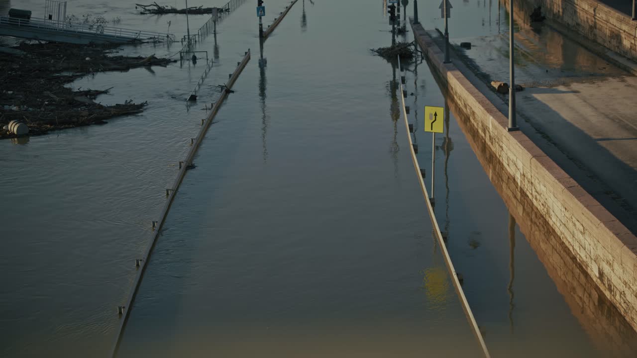 Flooded City Streets: Aerial View of Urban Flooding and Damage