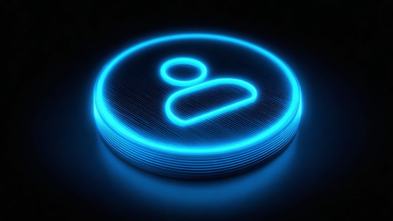 A Glowing Neon Icon Representing Digital User Profiles that Captivates with Its Vibrant Blue Light and Sleek Circular Design, Perfect for Modern Interfaces and Web Applications