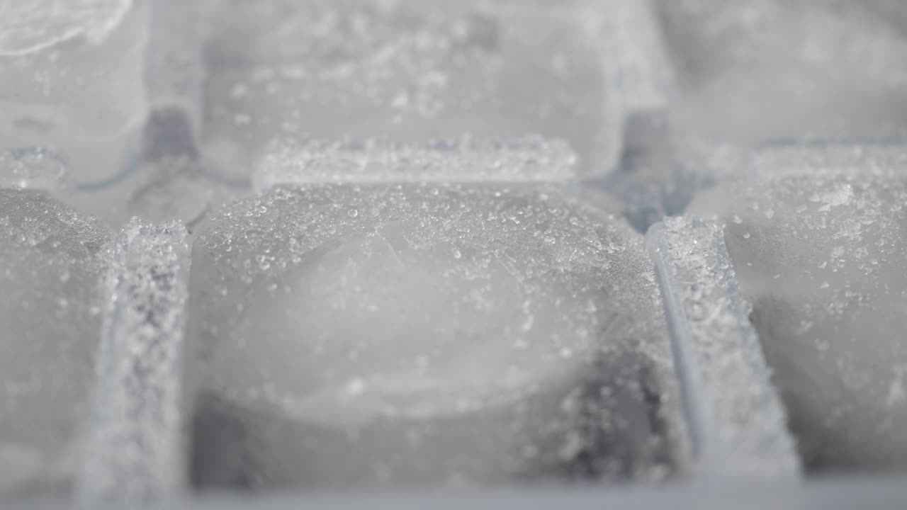 Close up of ice cubes in a tray
