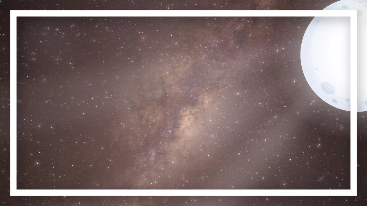 Animated starry night sky with Milky Way galaxy and moon drifting slowly to the right.