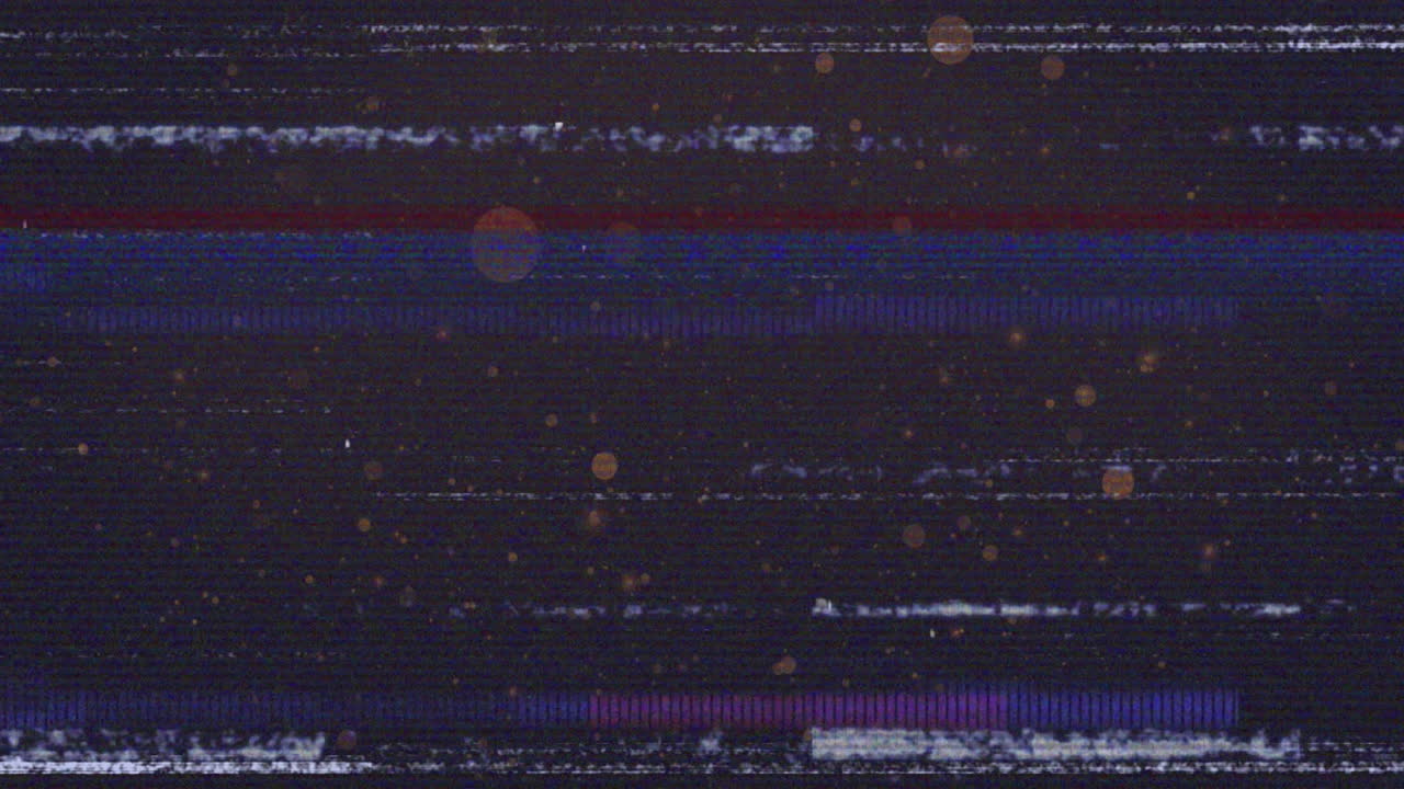 Glitch effect animation with static noise and horizontal lines over dark background