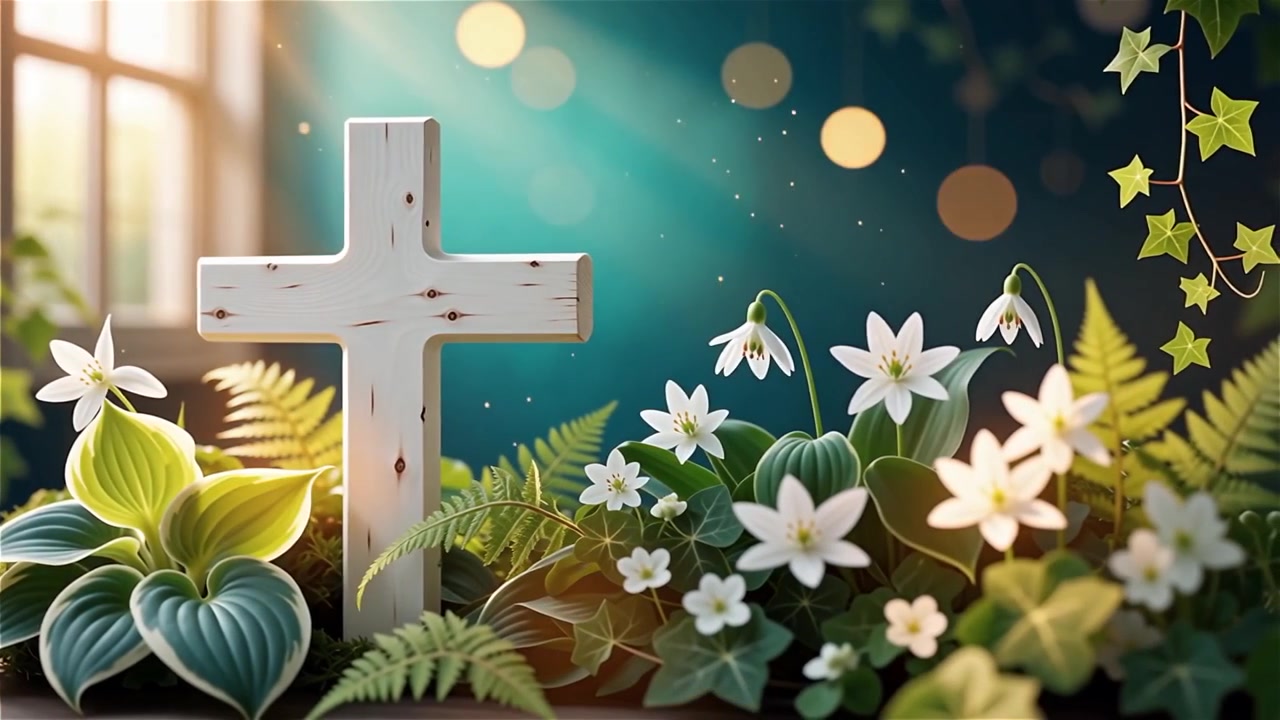 Cruz Cristiana con Luz Celestial, Fondo para Adoración.