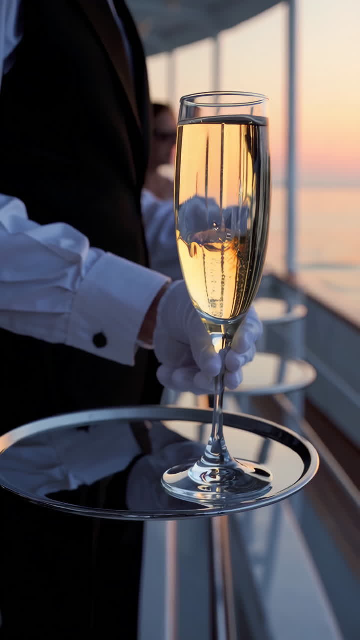 Champagne Service on a Cruise Ship at Sunset