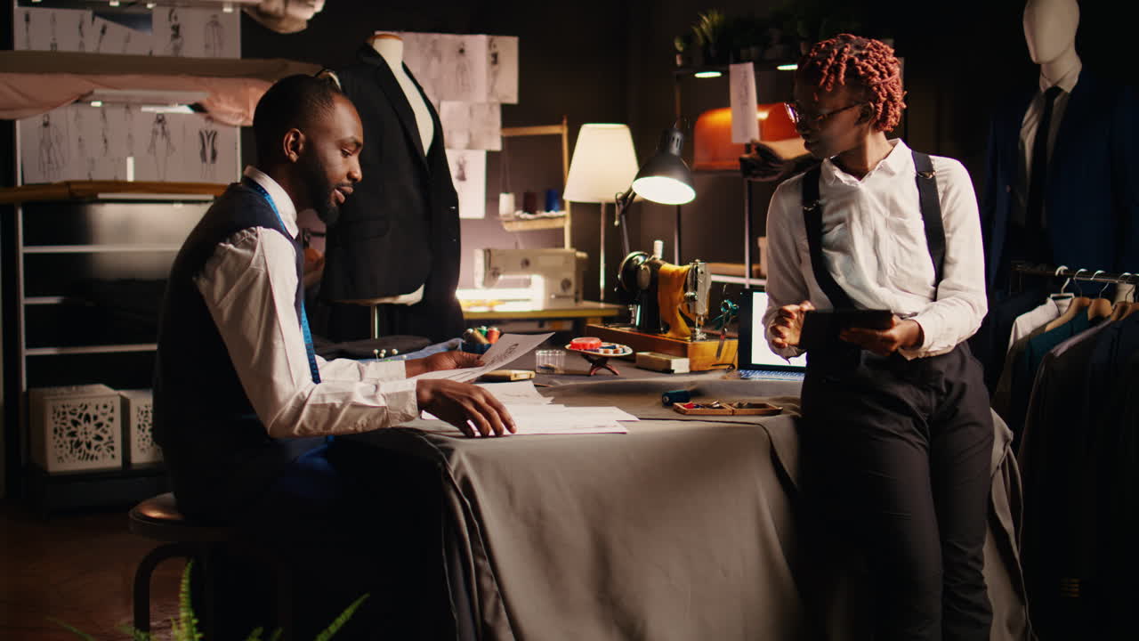 sastres eligiendo el diseño de la ropa