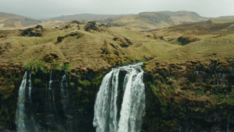 Cinematic-aerial-drone-view-of-Seljalandsfoss-waterfall-in-south-Iceland