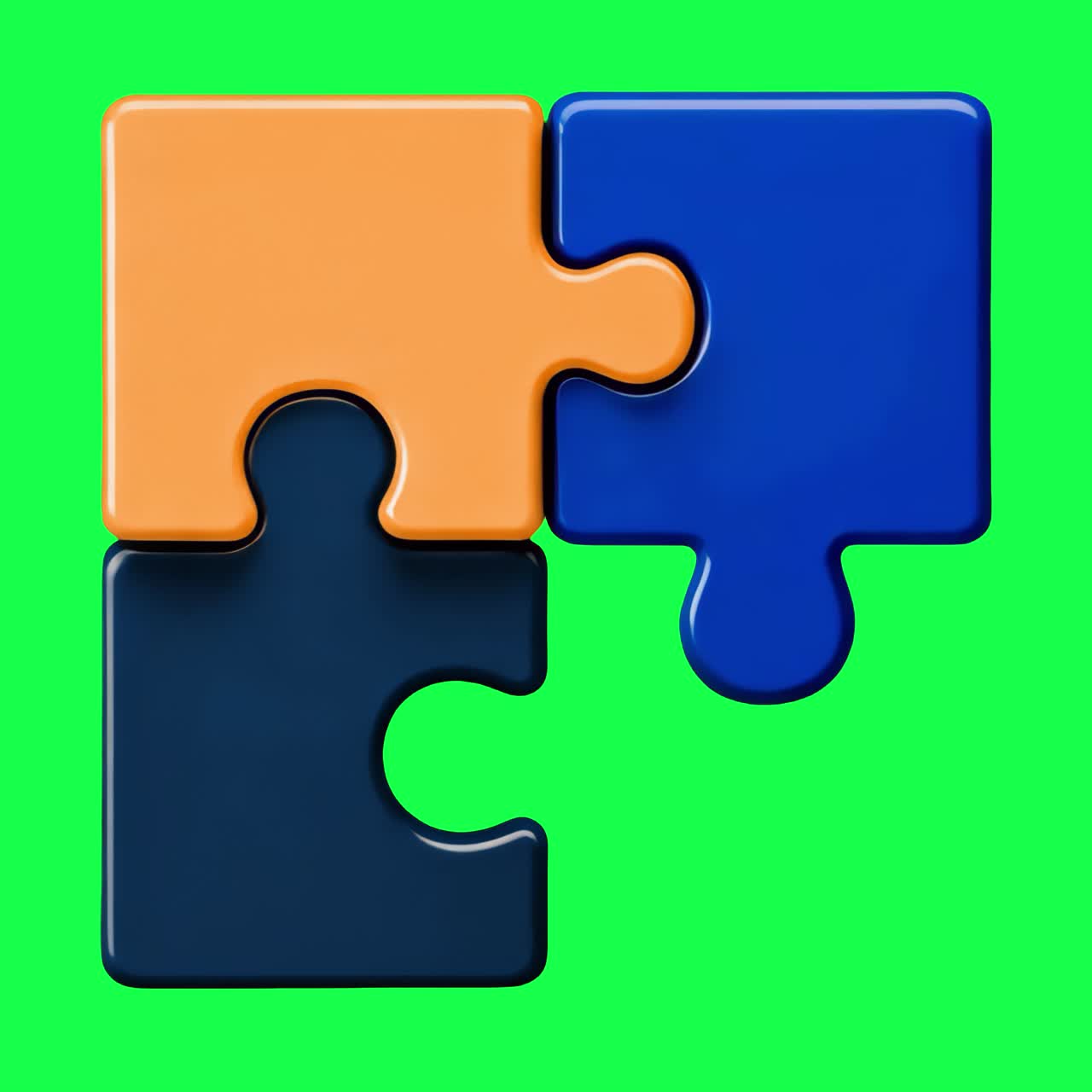 Colorful interlocking puzzle pieces animation, transparent 4K video, green screen