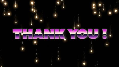 animation of thank you text in pink metallic letters over glowing spots of light